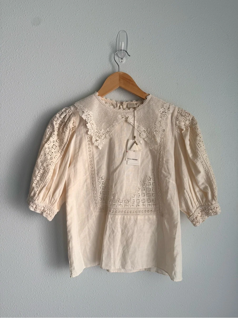 ULLA JOHNSON Romantic Lace-Detail Cream Women's Blouse NWT SZ 2 - Picture 1 of 7